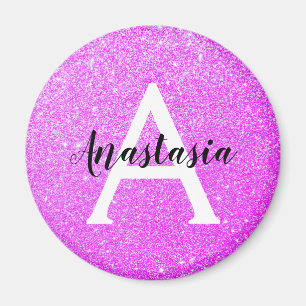 Imã Girly Glam Roxo Brilho Monograma Nome