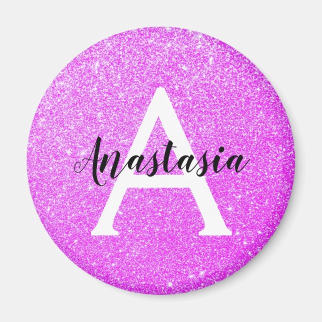 Imã Girly Glam Roxo Brilho Monograma Nome (Frente)