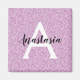 Imã Girly Glam Roxo Brilho Monograma Nome