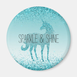 Imã Girly Glitz Aqua Turquoise Glitter Unicorn