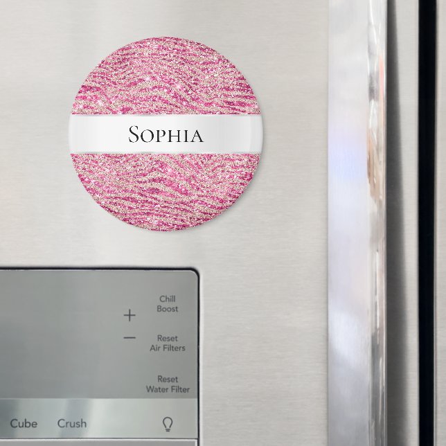 Imã Girly Pink e Blush Glitter Zebra Name (In Situ (Fridge))