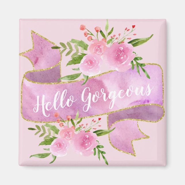 Imã Girly Pretty Floral Blush Pink Hello Gorgeous Gold (Frente)