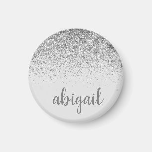 Imã Girly Silver Glitter Modern Monographic Name