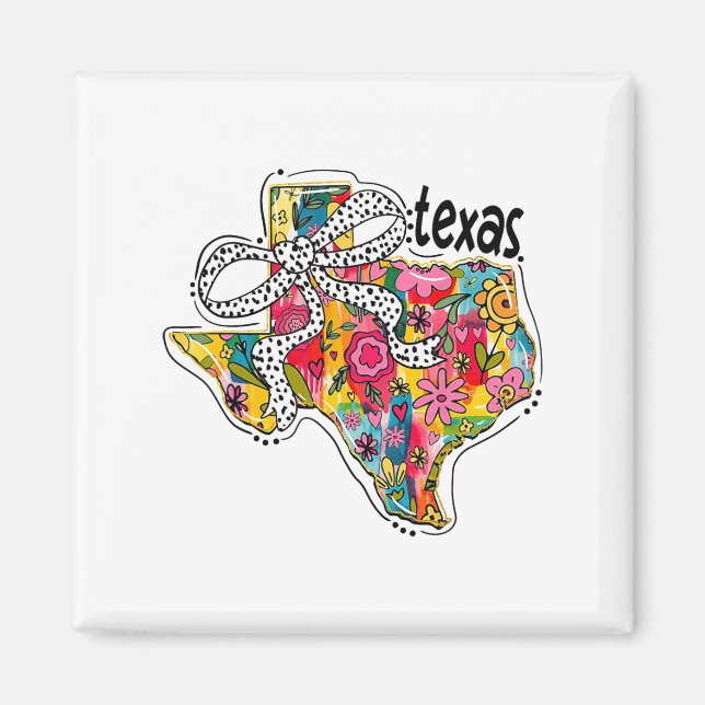 Imã Girly Texas State Map Floral Coquette Arco 4º De J (Frente)