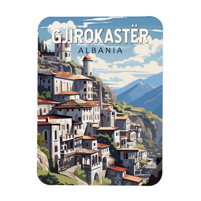 Ímã Gjirokaster Albânia - Viagem Art Vintage (Vertical)