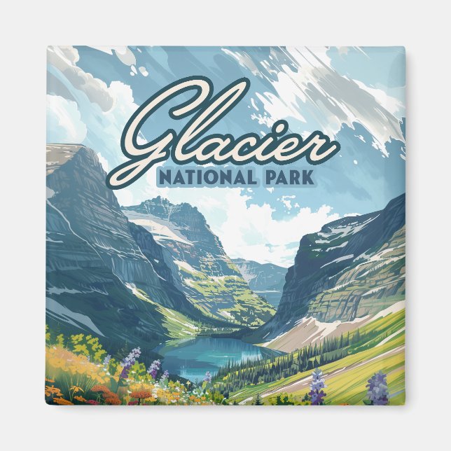 Imã Glacier National Park Montana Lake Retro (Frente)