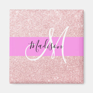 Imã Glam Blush Rosa Dourado Brilho Monograma