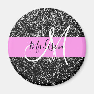 Imã Glam Chic Rosa Preto Brilho Brilhar Nome Monograma