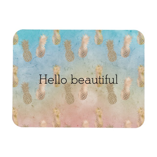 Ímã Glam Dourado Ananases Aqua Tinta Rosa (Horizontal)