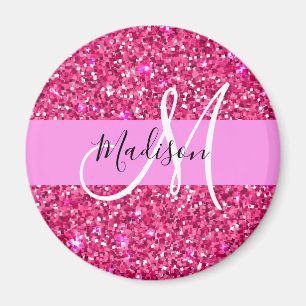 Imã Glam Girly Hot Pink Glitter Sparkles Nome Monogram