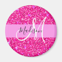 Glam Girly Hot Pink Glitter Sparkles Nome Monogram