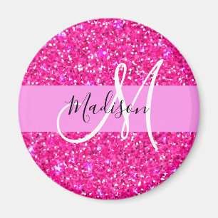 Imã Glam Girly Hot Pink Glitter Sparkles Nome Monogram