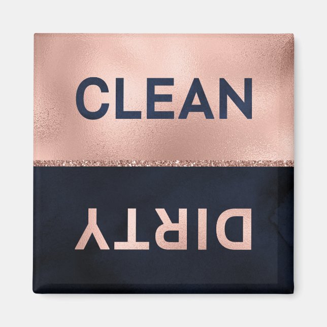 Imã Glam Rose Gold Navy Clean Dirty Dishwasher (Frente)