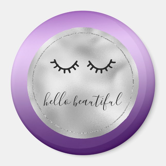 Imã Glam Silver Roxo Eyelashes Pretos (Frente)