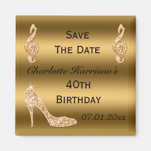 Imã Glamorous 40th salva a data Dourada Stiletto