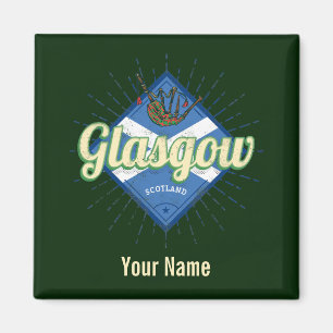 Imã Glasgow UK City Scotland Retro Bagpipe Vintage
