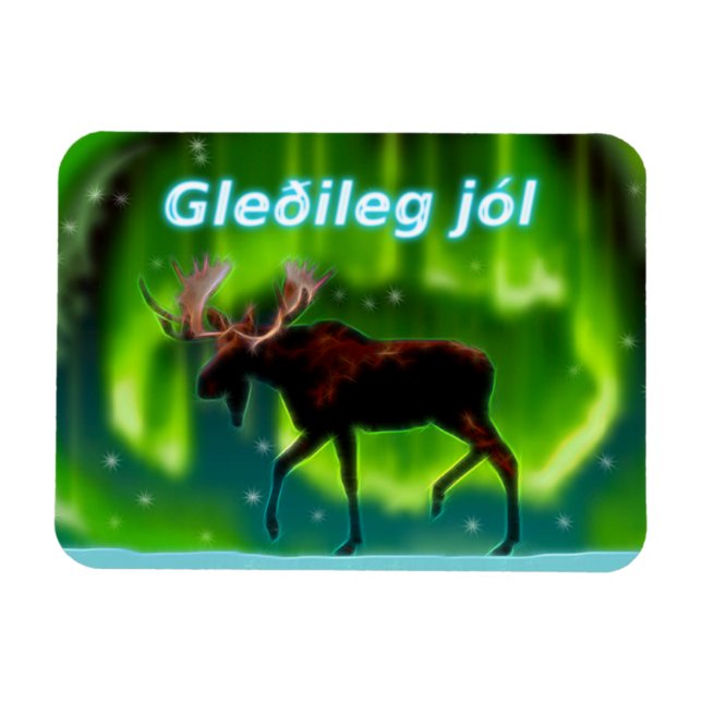 Ímã Gleðileg jól - Luzes de Norte Moose (Horizontal)