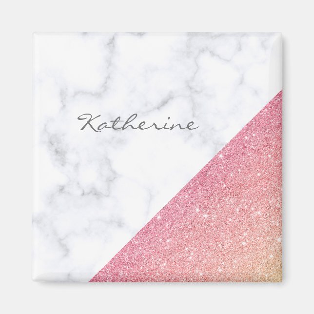 Imã Glitor de rosa de mármore geométrico elegante (Frente)