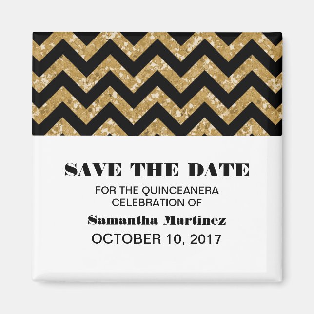 Imã Glitter Chevron Dourado Quinceañera Magnet (Frente)