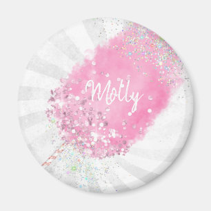 Imã Glitter de algodão doce cintilante rosa