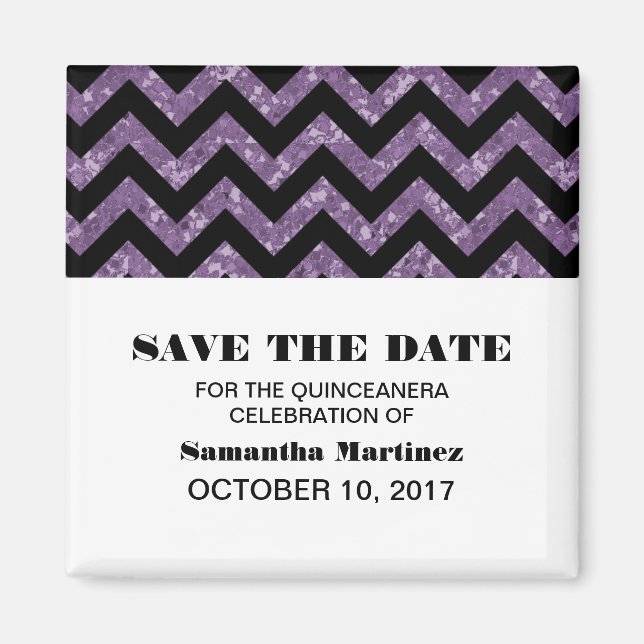 Imã Glitter de Chevron Roxo Quinceañera Magnet (Frente)