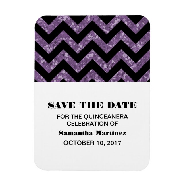 Ímã Glitter de Chevron Roxo Quinceañera Magnet (Vertical)