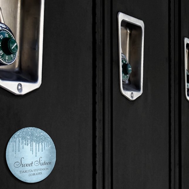 Imã Glitter de Gelo | Blue Faux Sparkle Sweet 16 (Criador carregado)