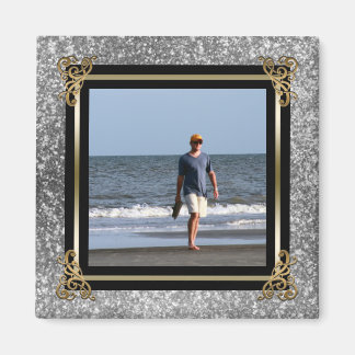 Imã Glitter de Prata Dourada com Foto Personalizada do