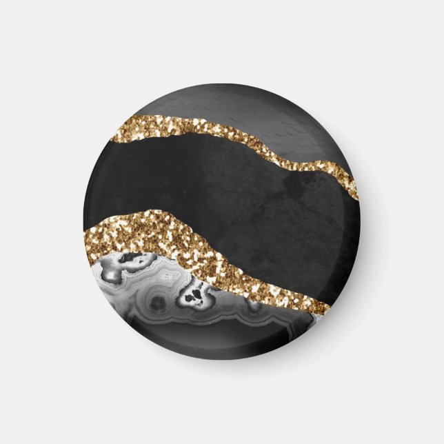 Imã Glitter Dourado Agato de Mármore Preto (Frente)