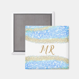 Imã glitter dourado azul glitter glitter nome monogram