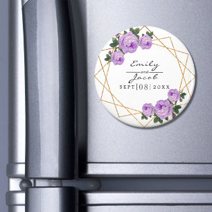 Imã Glitter Dourado Elegante De Wed Floral Roxo Geomé