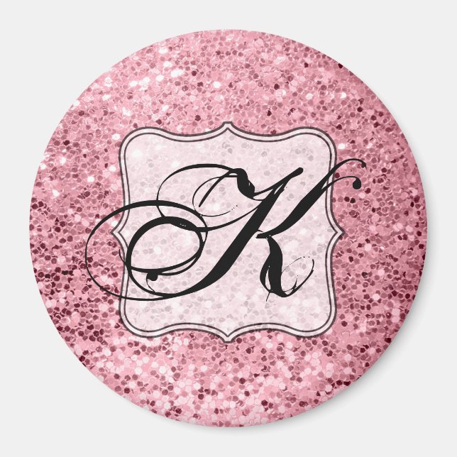 Imã Glitter Dourado Rosa de Magnet Personalizado (Frente)