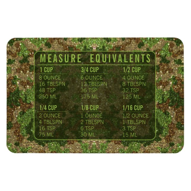 Ímã Glitter Measuring Conversion Kitchen Measure Guide (Horizontal)