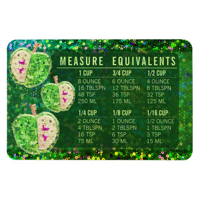 Ímã Glitter Measuring Conversion Kitchen Measure Guide (Horizontal)