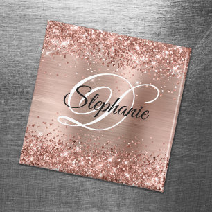 Imã Glitter Rosa Ouro Brilhante Monograma Elegante