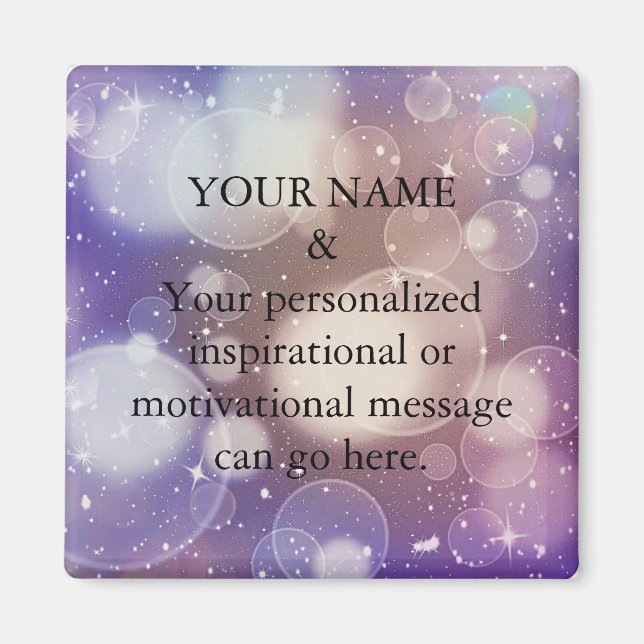 Imã Glitter Roxo de Mensagem Motivacional Personalizad (Frente)
