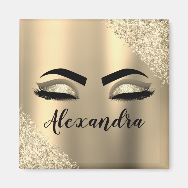 Imã Glitter Sparkle Eyelashes Dourado Nome do Monogram (Frente)