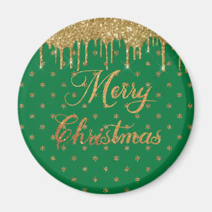 Imã Glitter verde e dourado - natal alegre