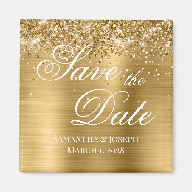Imã Glittery Dourado Save the Date (Frente)