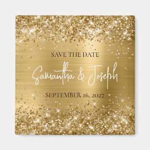 Imã Glittery Gold Foil Casamento Save the Date
