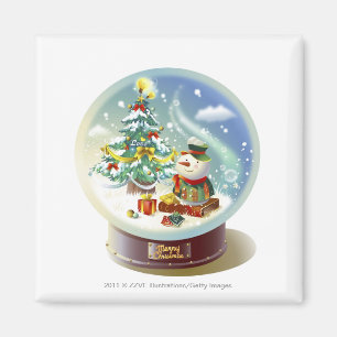 Imã Globo da neve com boneco de neve e árvore de Nata