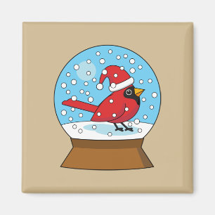 Imã Globo de Neve com Cardeal Vermelho Bonito