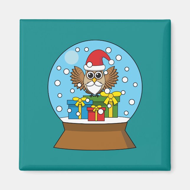 Imã Globo de Neve com Santa Claus Owl (Frente)