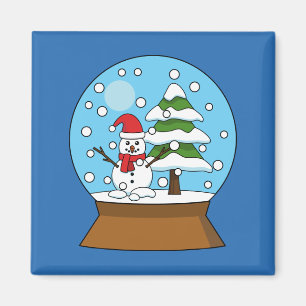 Imã Globo de Neve com Snowman e Pine Tree