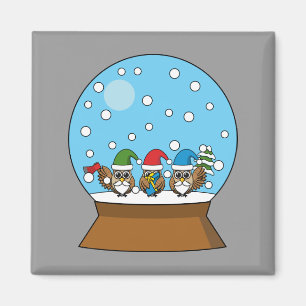 Imã Globo de Neve com Três Corujas Gnomo