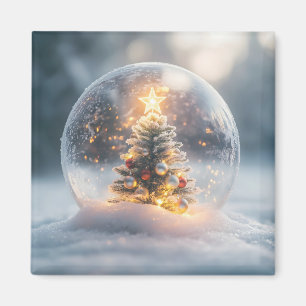 Imã Globo de Neve de Natal Mágico com Árvore Brilhante