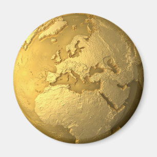 Imã Globo Dourado - Terra Metálica. Europa, 3d Renderi