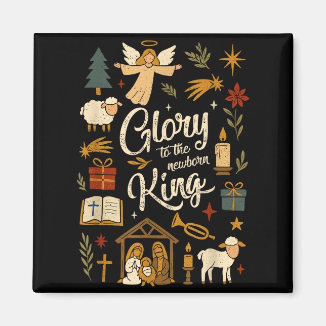 Imã Glory To The Newborn King Christmas Nativity Scene (Frente)