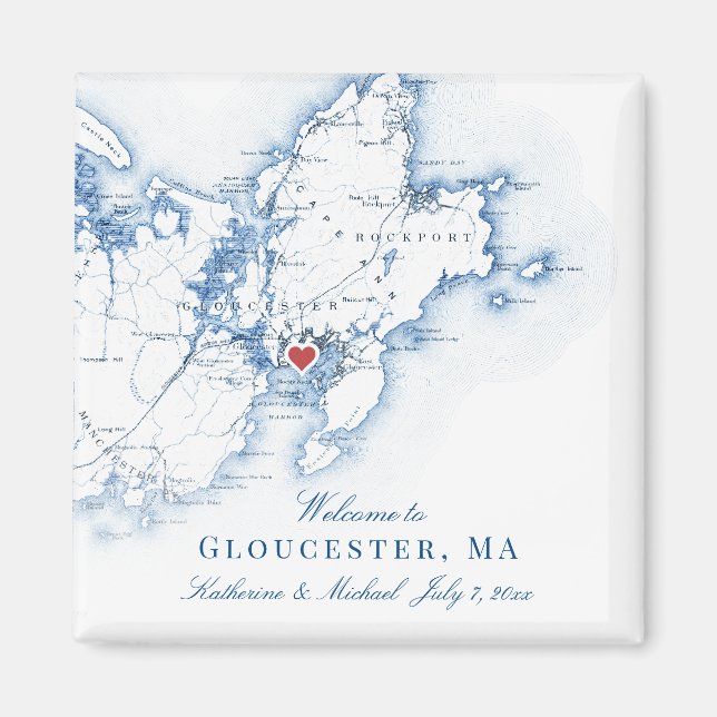 Imã Gloucester Massachusetts Map Weding Favor (Frente)