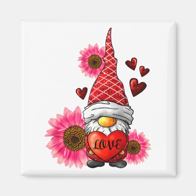 Imã Gnome Valentines Day Cute Gnome Heart Leopard Sunf (Frente)